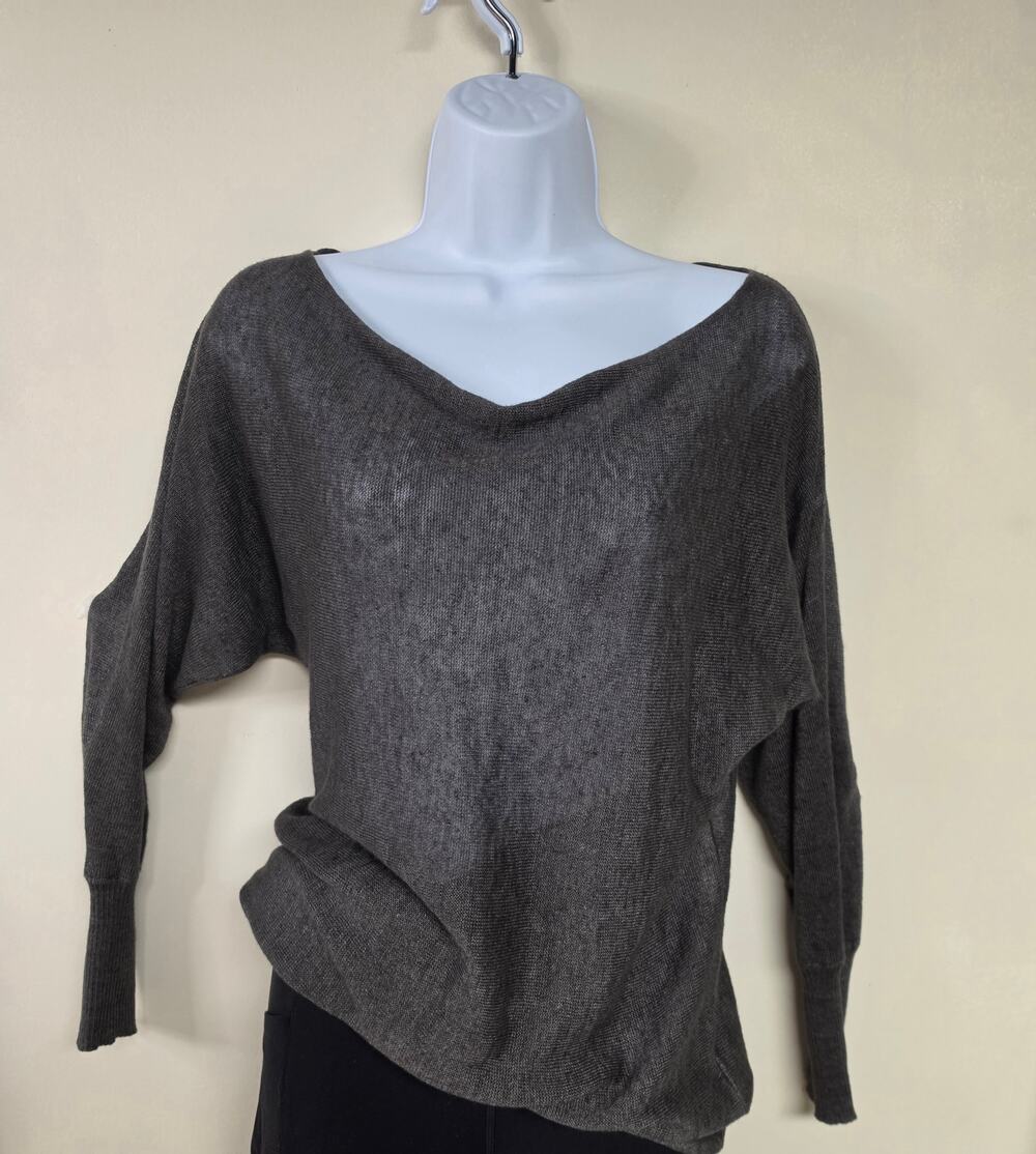 Alice + Olivia BASE 100% Linen Gray Dolman Batwing Sweater Draped Top XS/S 0099